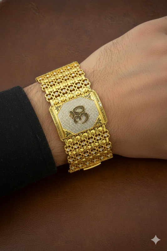 Royal Om Crest Men’s Gold-Finish Statement Bracelet