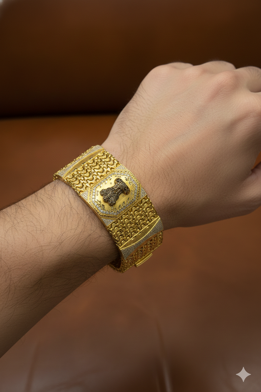 Royal Heritage Textured Kada – Premium Gold-Finished Men's Statement Bracelet