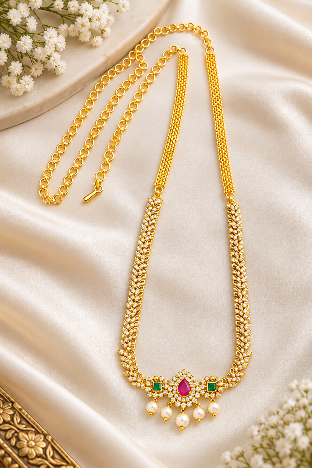 Royal Pink & Green Stone CZ Designer hip chain ❤️😍