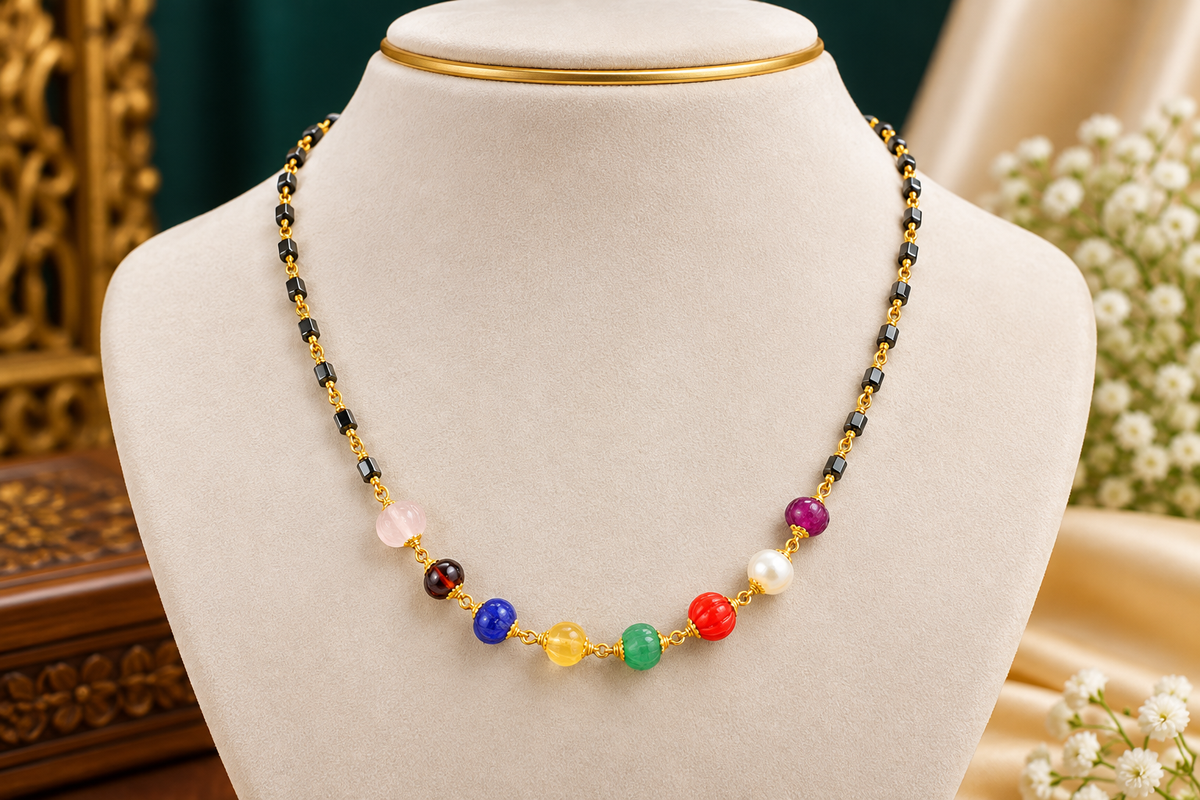 Royal real pumpkin Navaratna Black Diamond Copy Gold Designer Necklace ✨