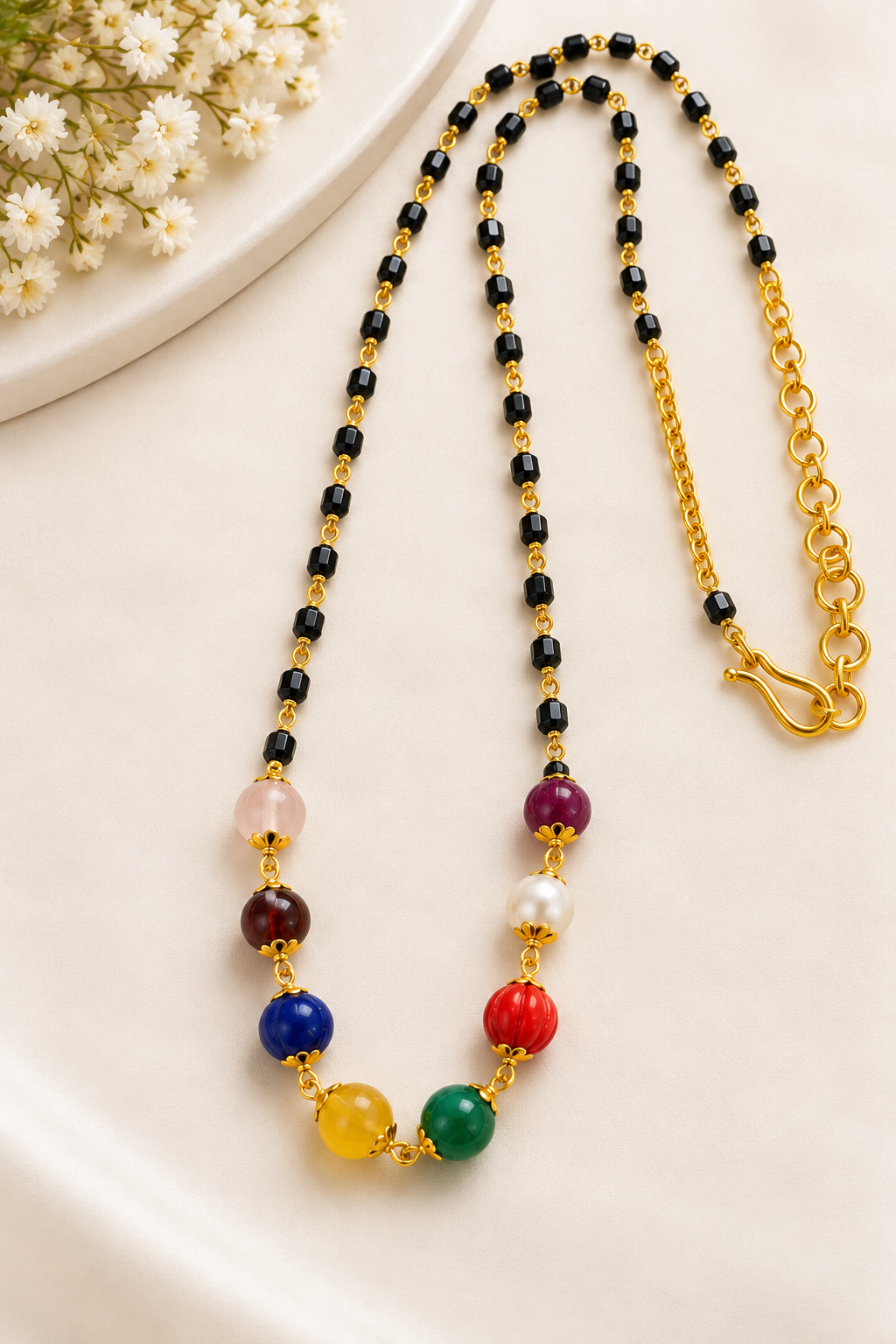 Royal real pumpkin Navaratna Black Diamond Copy Gold Designer Necklace ✨