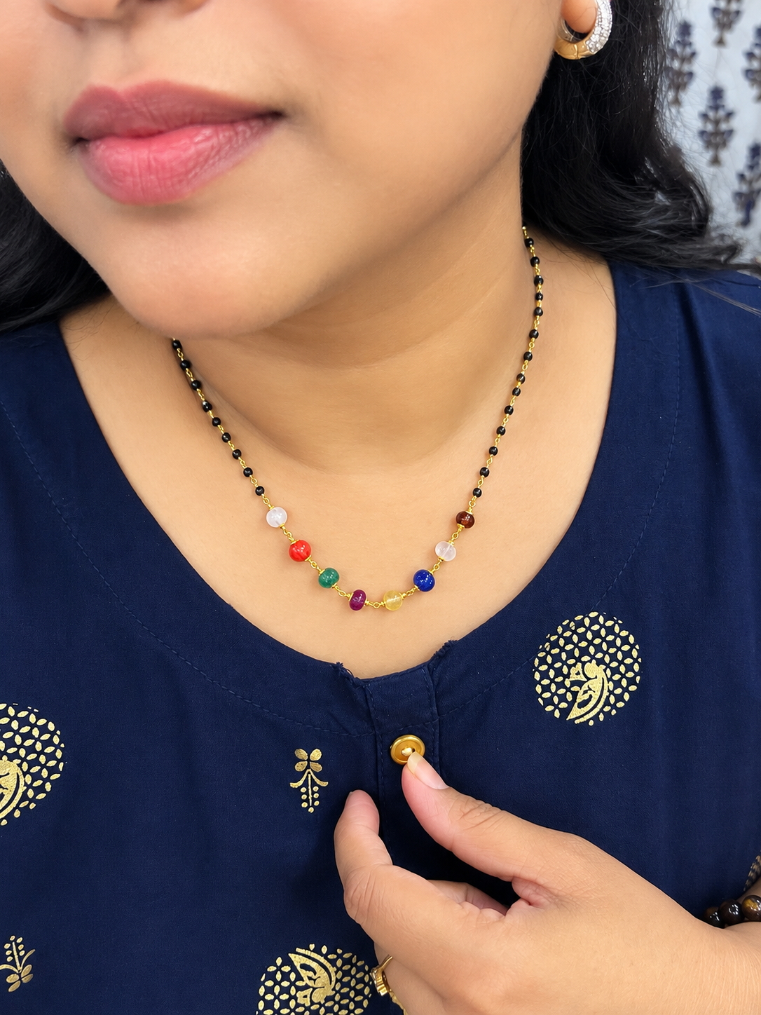 Royal real pumpkin Navaratna Black Diamond Copy Gold Designer Necklace ✨