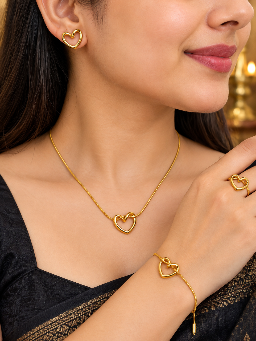 Premium Heart Design Necklace, Earrings, Ring & Bracelet Set 🥳🤩