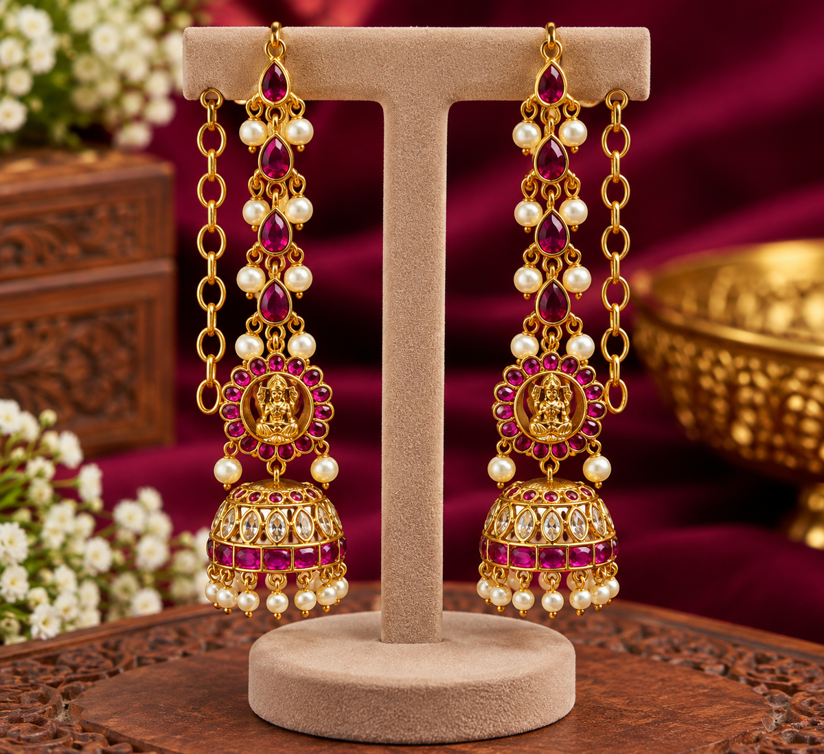 Elegant Emerald Green Stone & Pearl Long Jhumka Earrings ✨