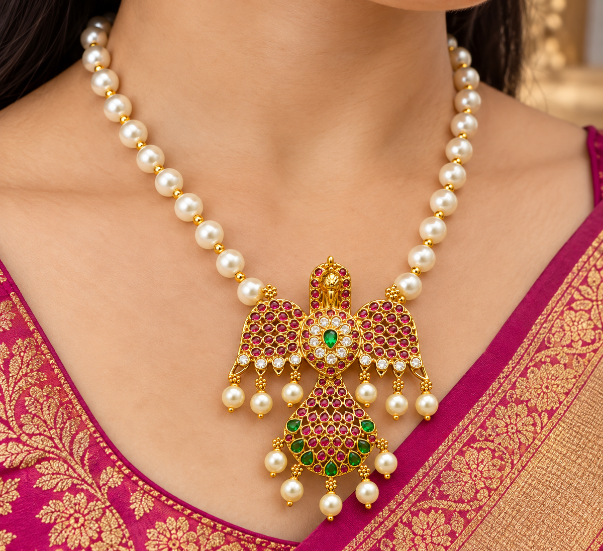 Elegant Ruby & Emerald Peacock Pendant 😍❤️ only pendent