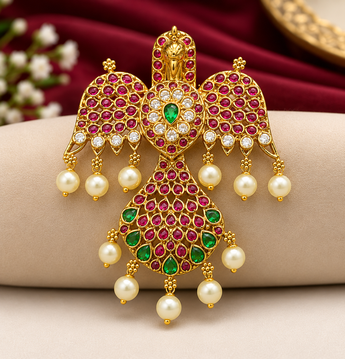 Elegant Ruby & Emerald Peacock Pendant 😍❤️ only pendent