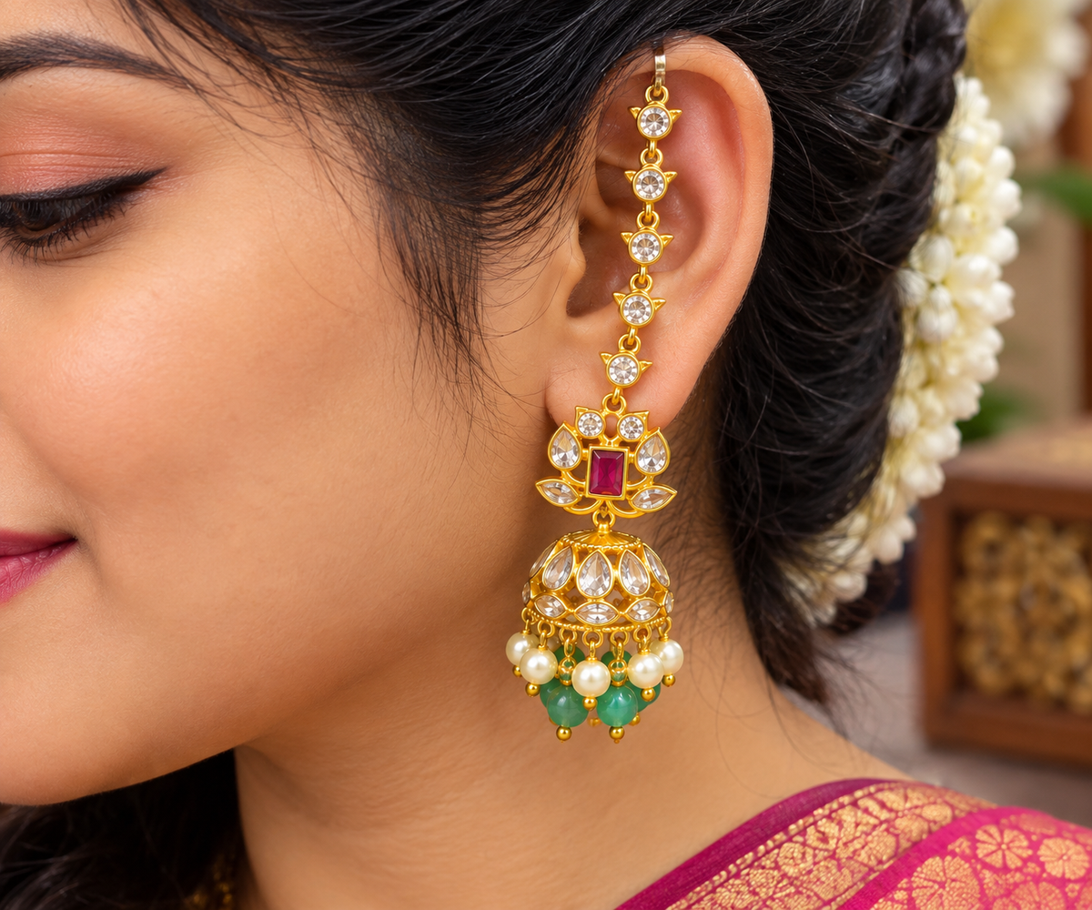 Designer Emerald Stone Earrings & Mattelu – Traditional Long Jhumka 💚✨