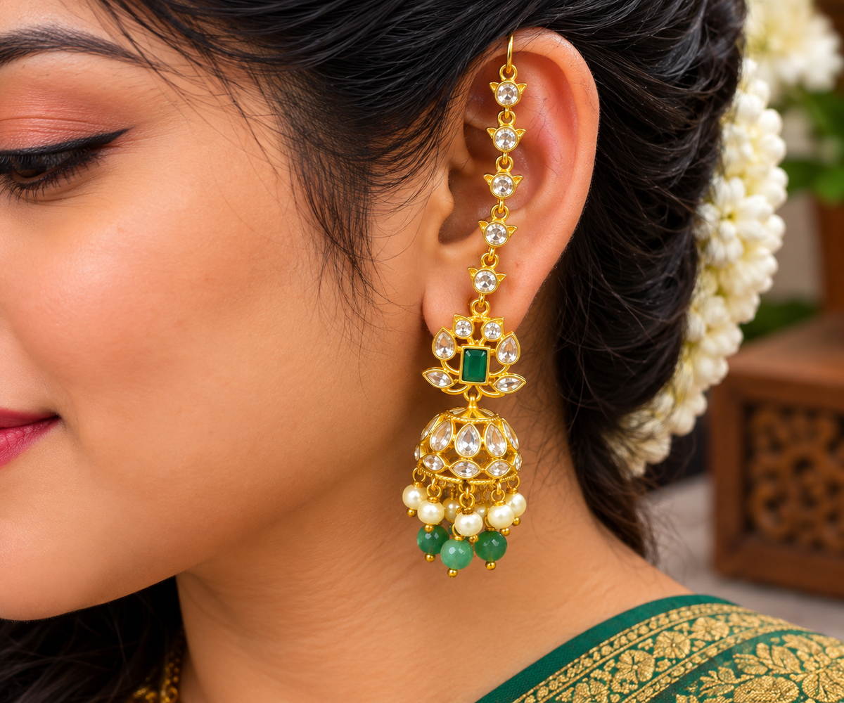 Designer Emerald Stone Earrings & Mattelu – Traditional Long Jhumka 💚✨