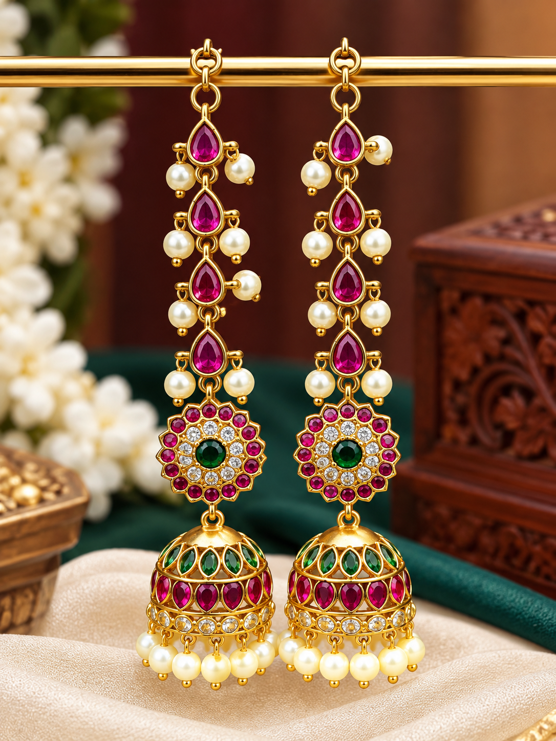 Classic Ruby Stone Pearl Jhumka 😍❤️