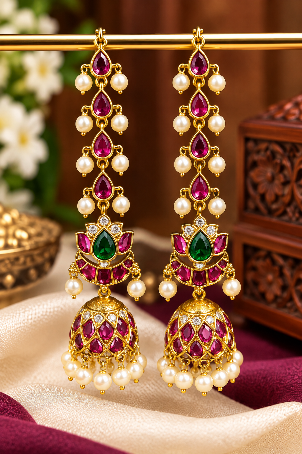 Ruby Emerald Pearl Drop Jhumka🥰❤️