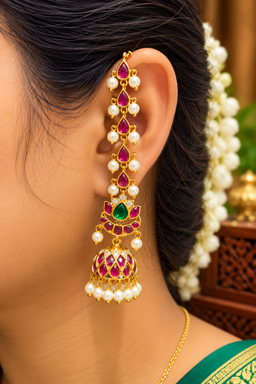 Ruby Emerald Pearl Drop Jhumka🥰❤️