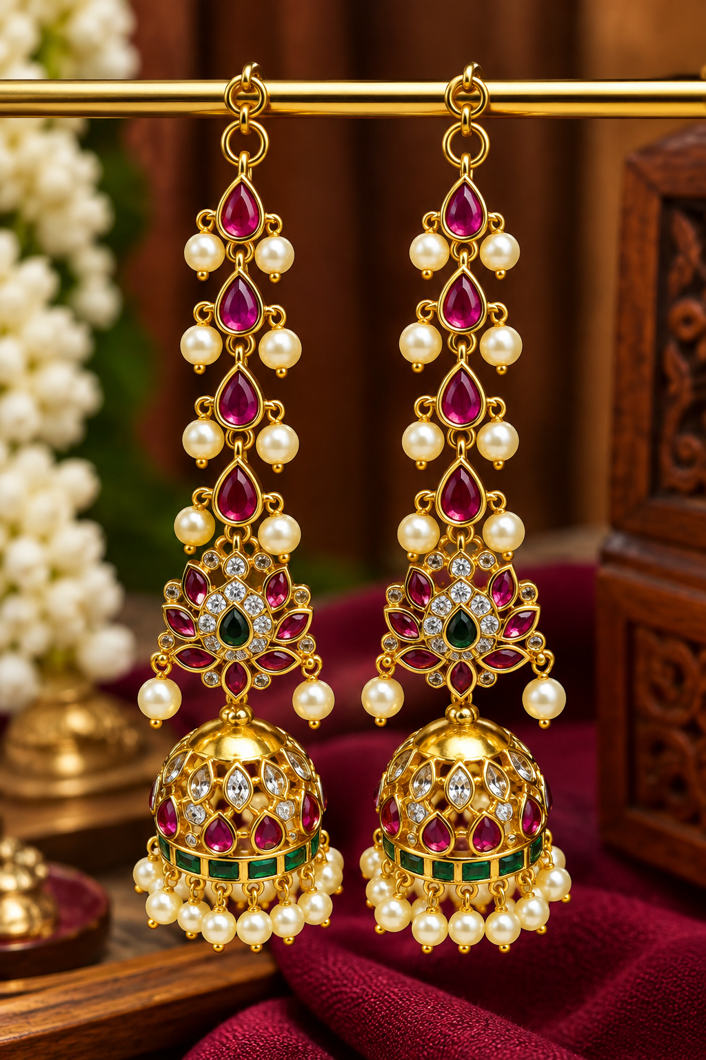 Designer Ruby Green Pearl Jhumka🥰😍