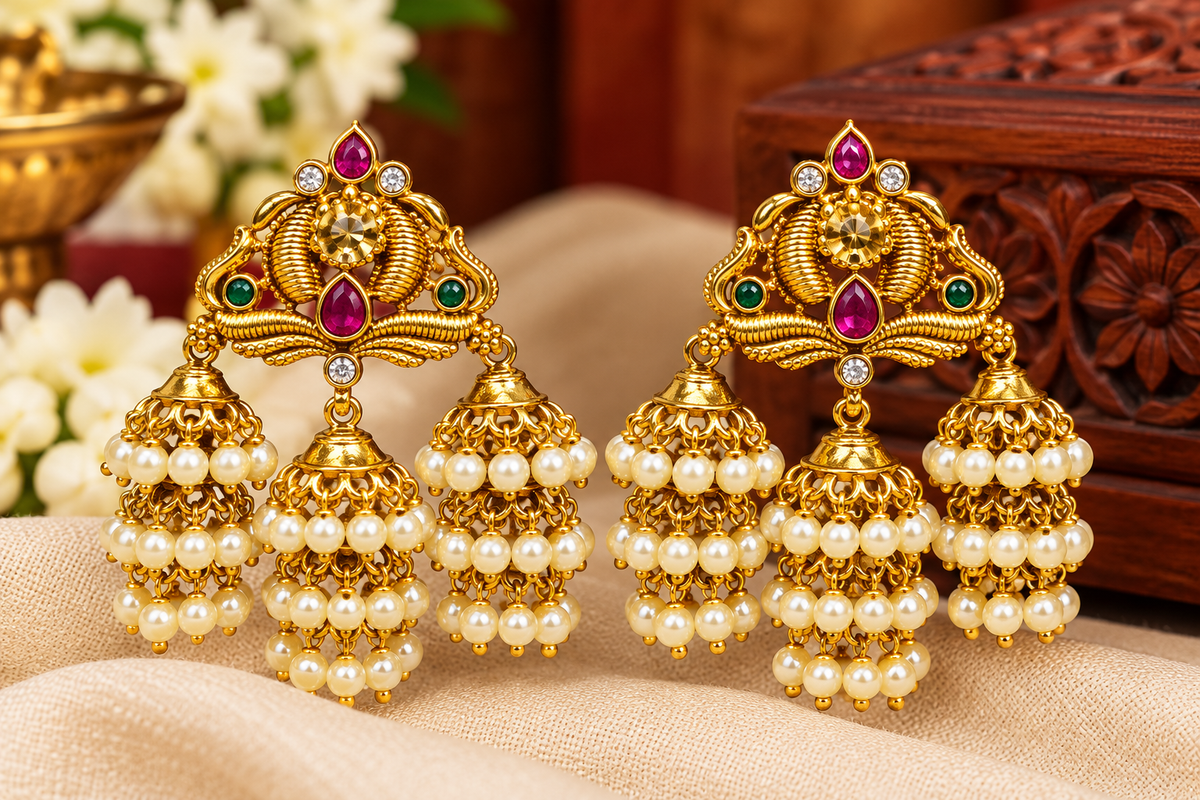 Traditional Multi-Tier Pearl Jhumka❤️🤩