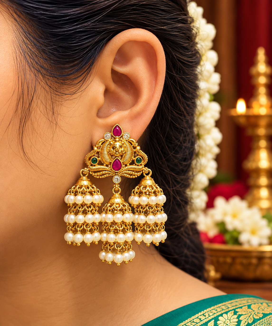 Traditional Multi-Tier Pearl Jhumka❤️🤩