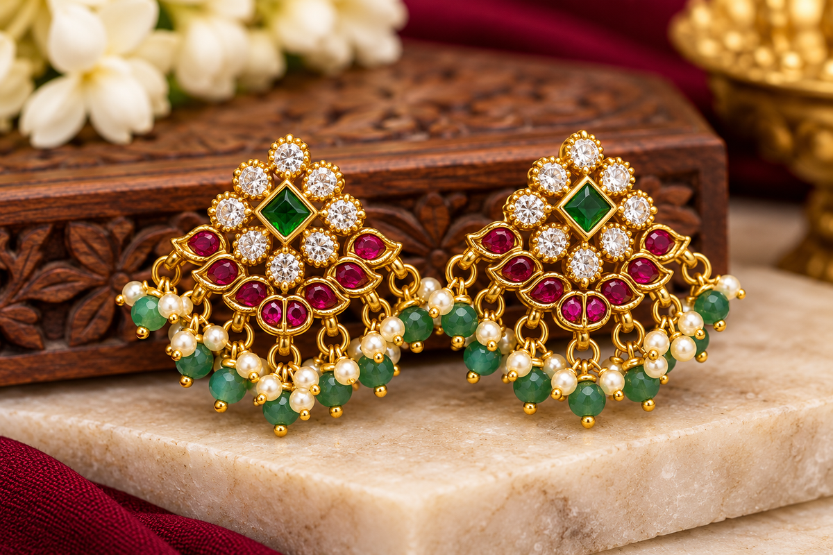 Elegant Emerald Floral Stone Earring 😇😍
