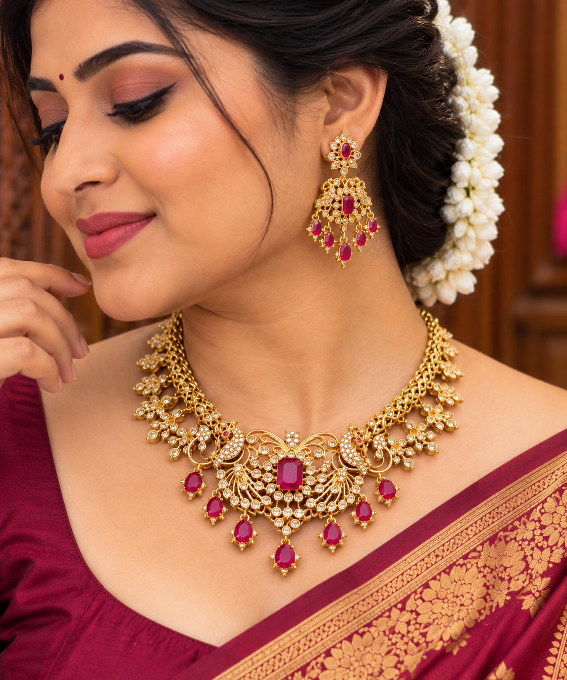 Elegant Emerald Ruby Necklace & Earring Set 😇🥳