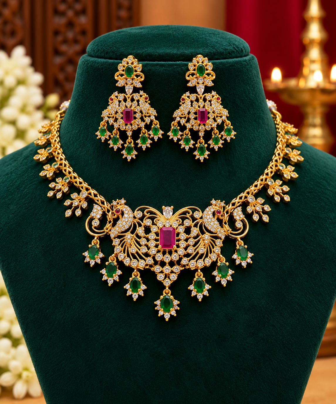 Elegant Emerald Ruby Necklace & Earring Set 😇🥳