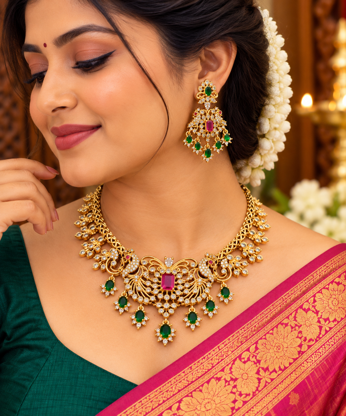 Elegant Emerald Ruby Necklace & Earring Set 😇🥳