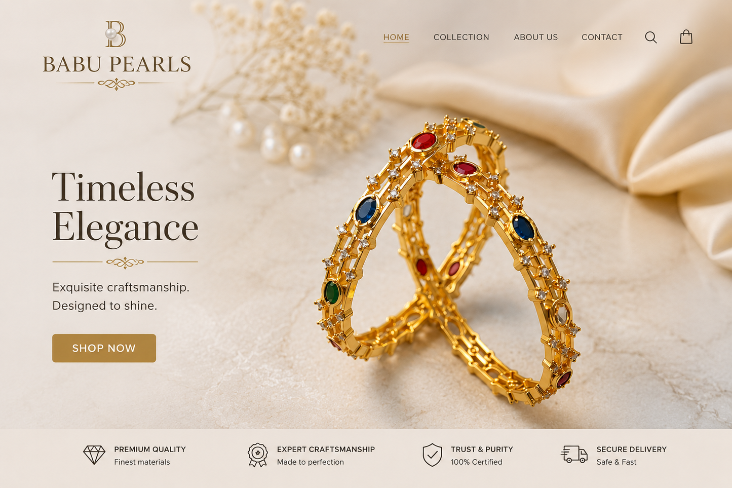 Timeless Elegance, Crafted by Babu Pearls.” ✨