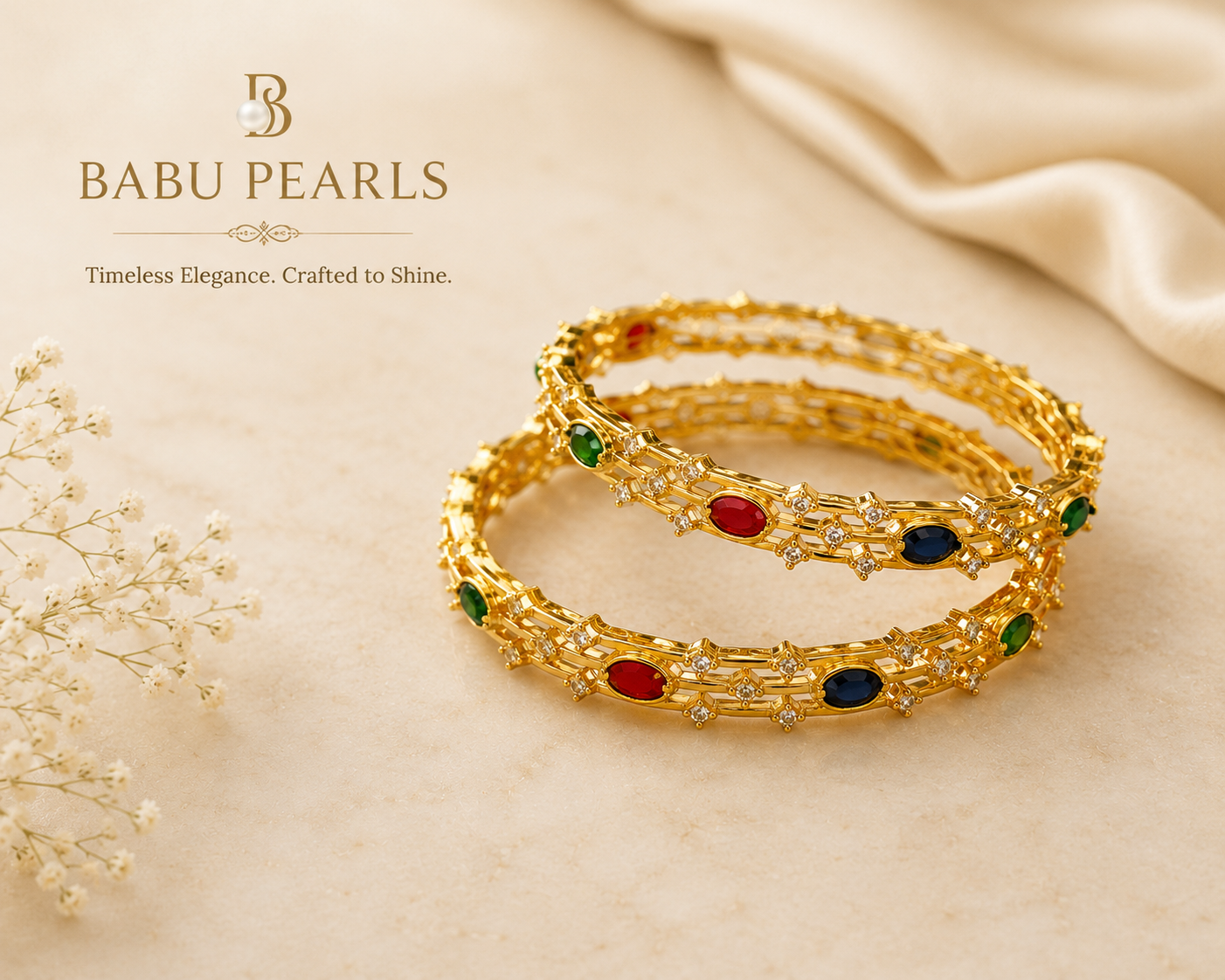 Timeless Elegance, Crafted by Babu Pearls.” ✨