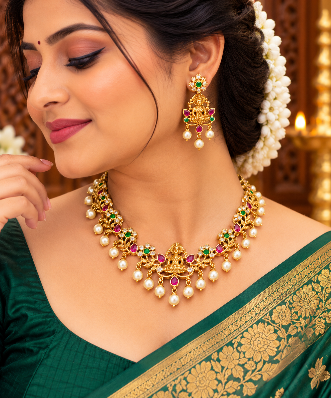 Traditional Lakshmi Pearl Drop Jewellery Set 🥰❤️