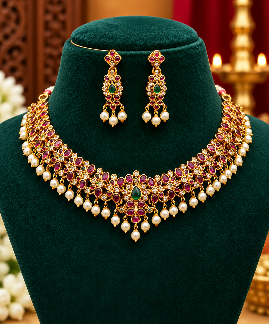 “Ruby & Emerald Designer Necklace Set – Elegant Bridal Wear” 😇🤩