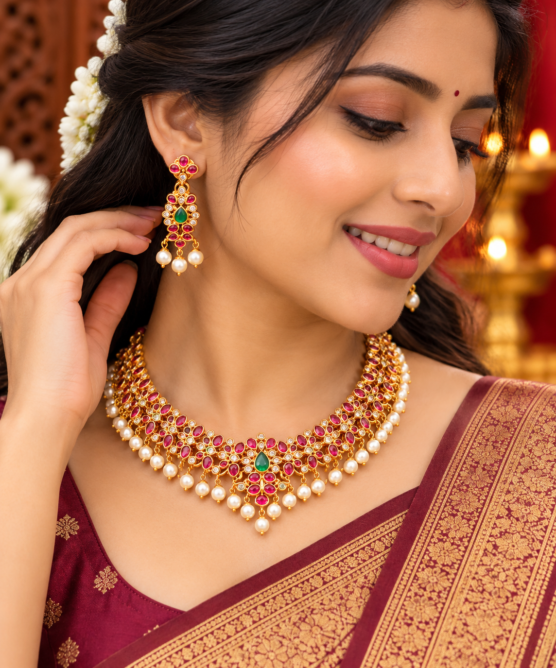 “Ruby & Emerald Designer Necklace Set – Elegant Bridal Wear” 😇🤩