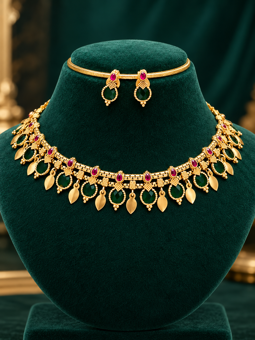 Necklace Set”
* “Royal Emerald Ruby green  Traditional Necklace Set”