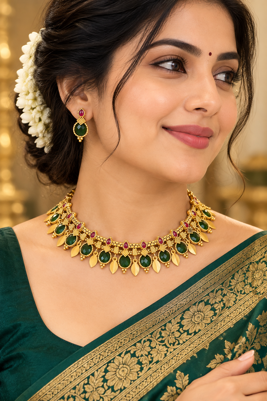 Necklace Set”
* “Royal Emerald Ruby green  Traditional Necklace Set”