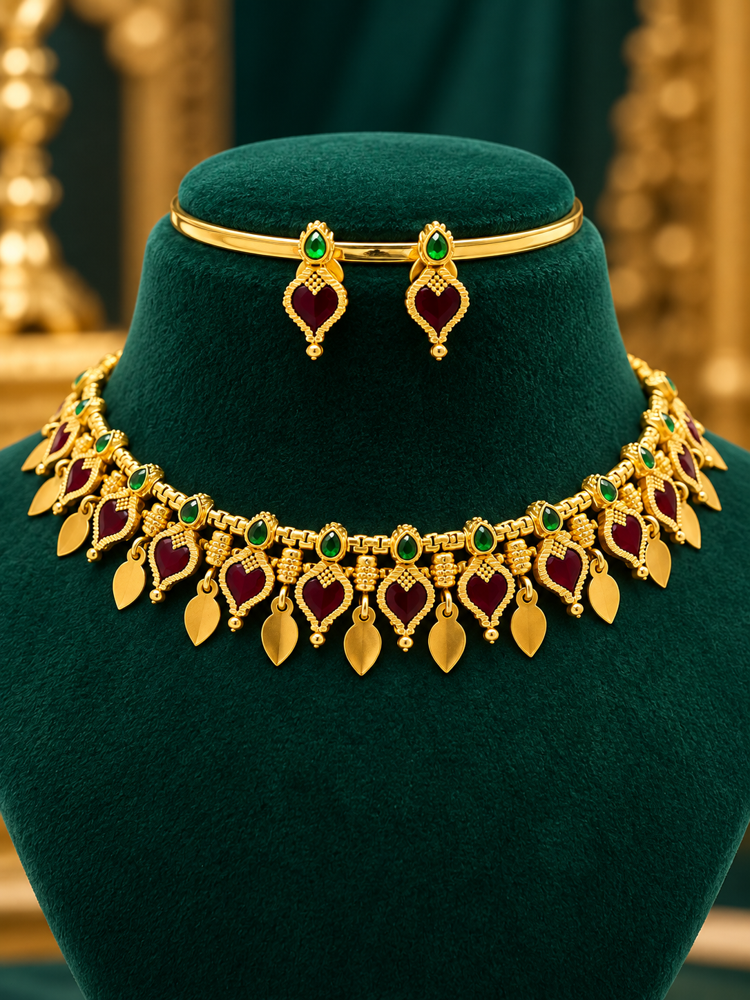 Necklace Set”
* “Royal Emerald Ruby green  Traditional Necklace Set”