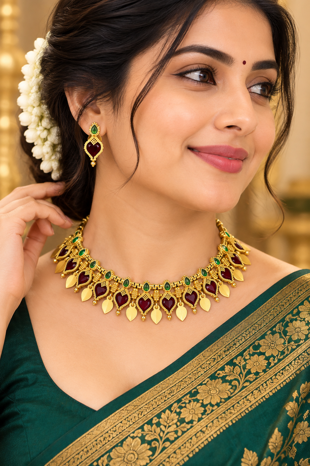 Necklace Set”
* “Royal Emerald Ruby green  Traditional Necklace Set”
