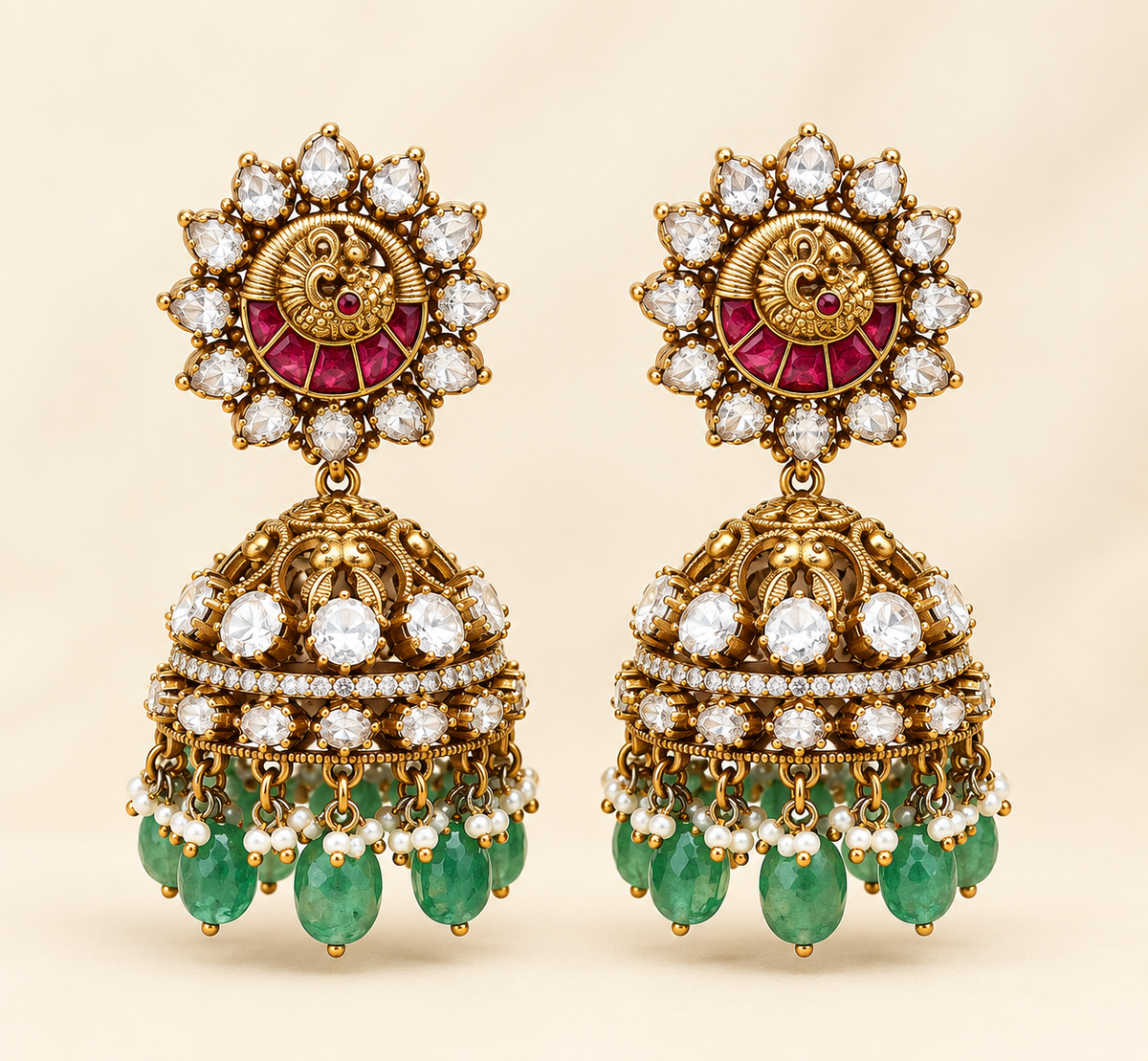 luxury & traditional 🤩Royal Emerald Jhumka Earrings ✨