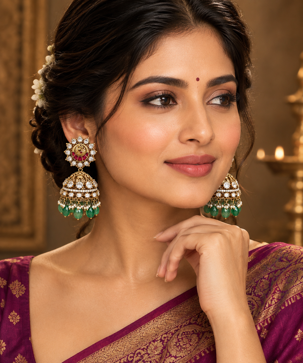 luxury & traditional 🤩Royal Emerald Jhumka Earrings ✨
