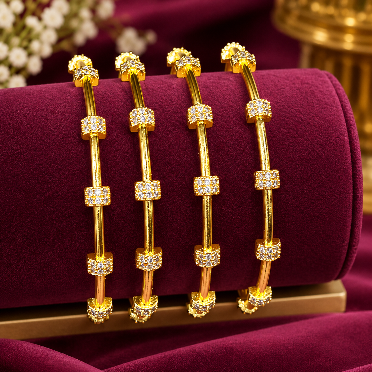 Elegant Gold Diamond-Accent Bangles ✨ 😇