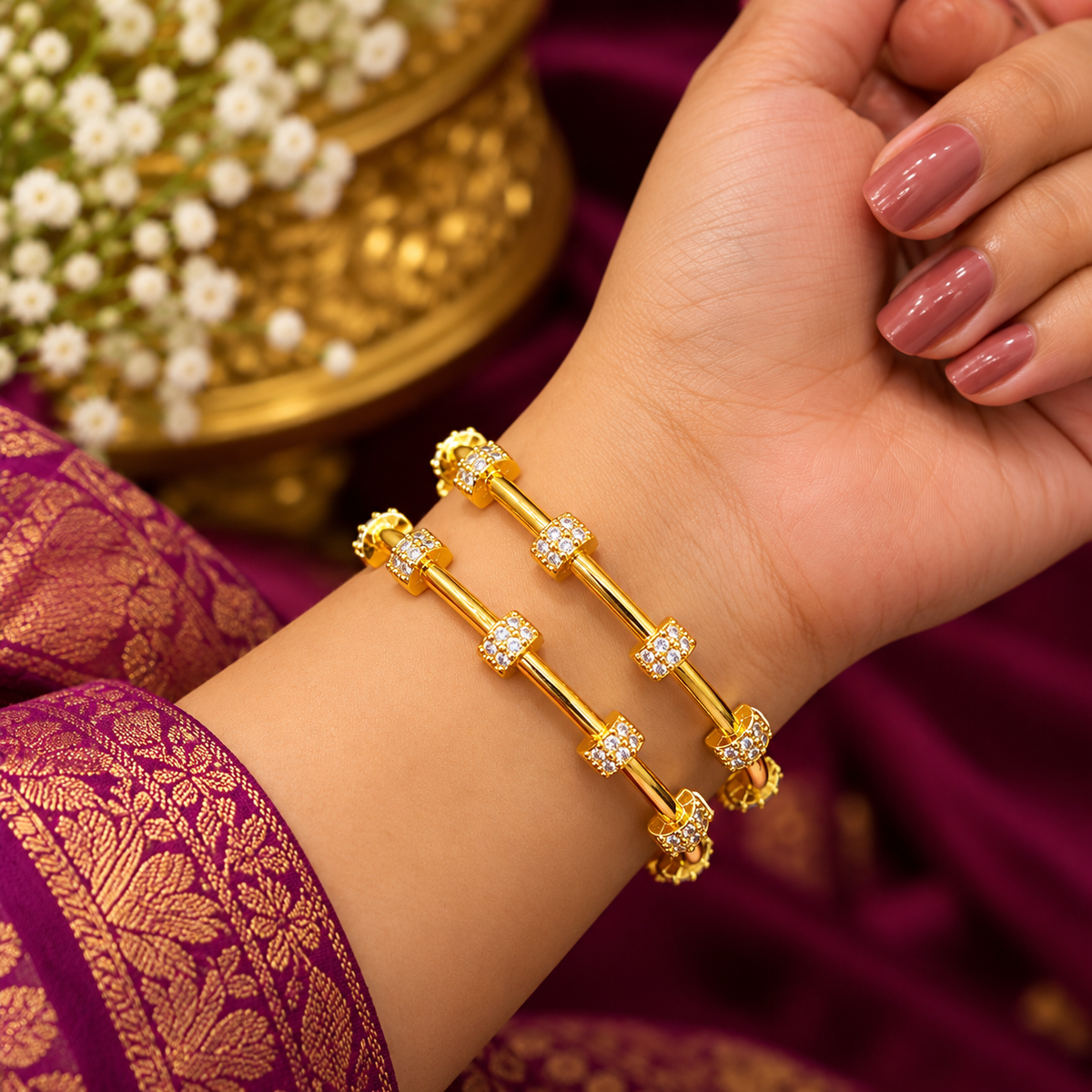 Elegant Gold Diamond-Accent Bangles ✨ 😇