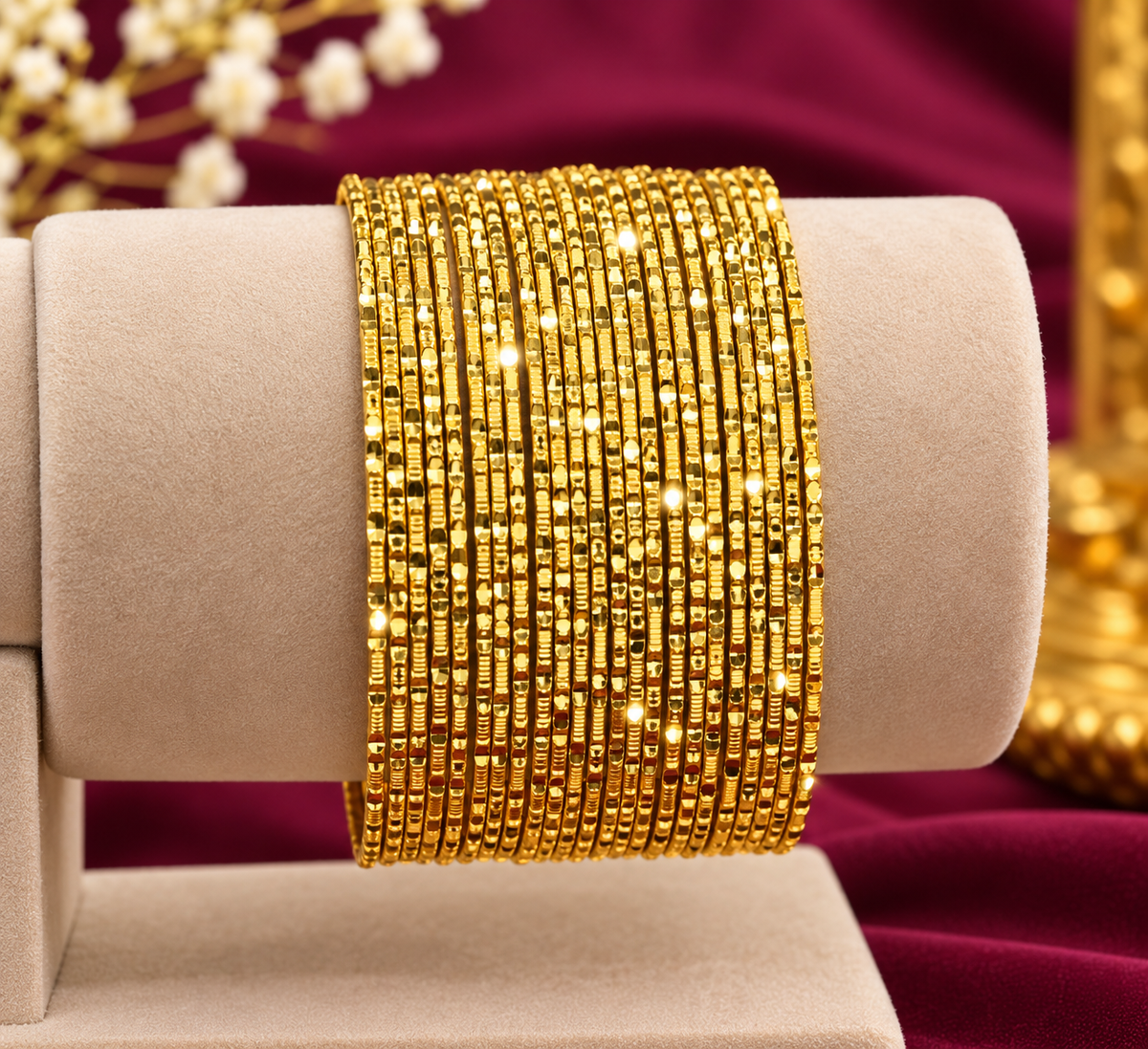 24 Bangles – Elegant Gold Textured Bangle Set ✨