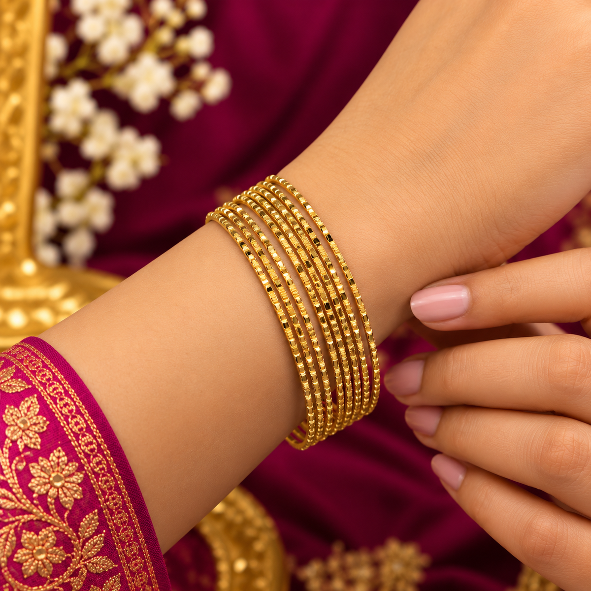 24 Bangles – Elegant Gold Textured Bangle Set ✨