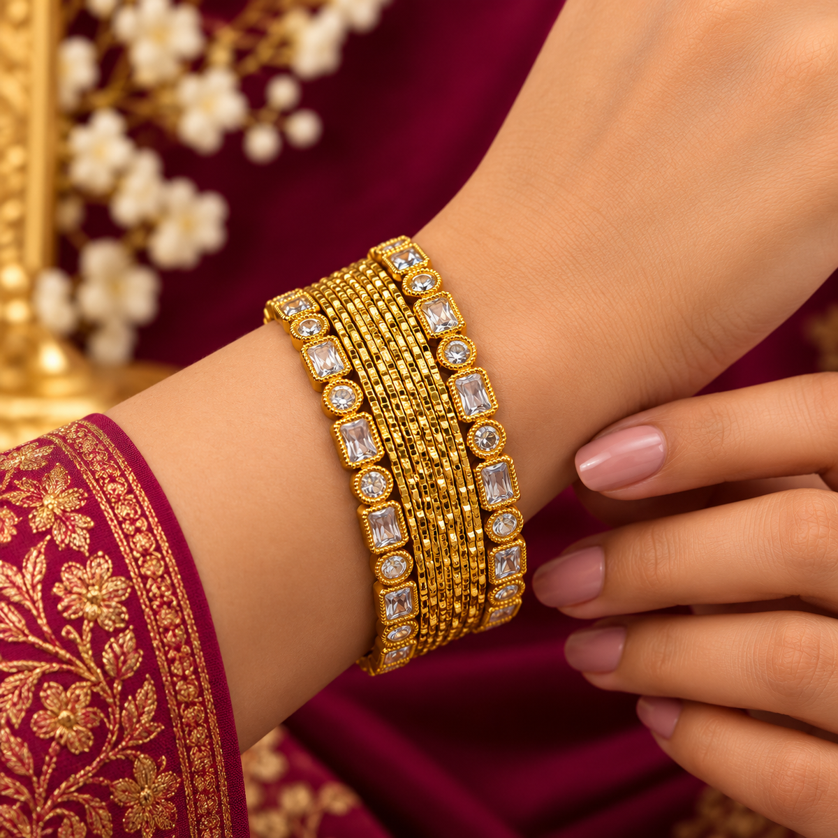 24 Bangles – Elegant Gold Textured Bangle Set ✨