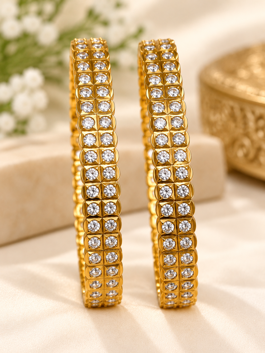 Royal Gold-Plated CZ Stone Bangles – Set of 2  🥰✨😇