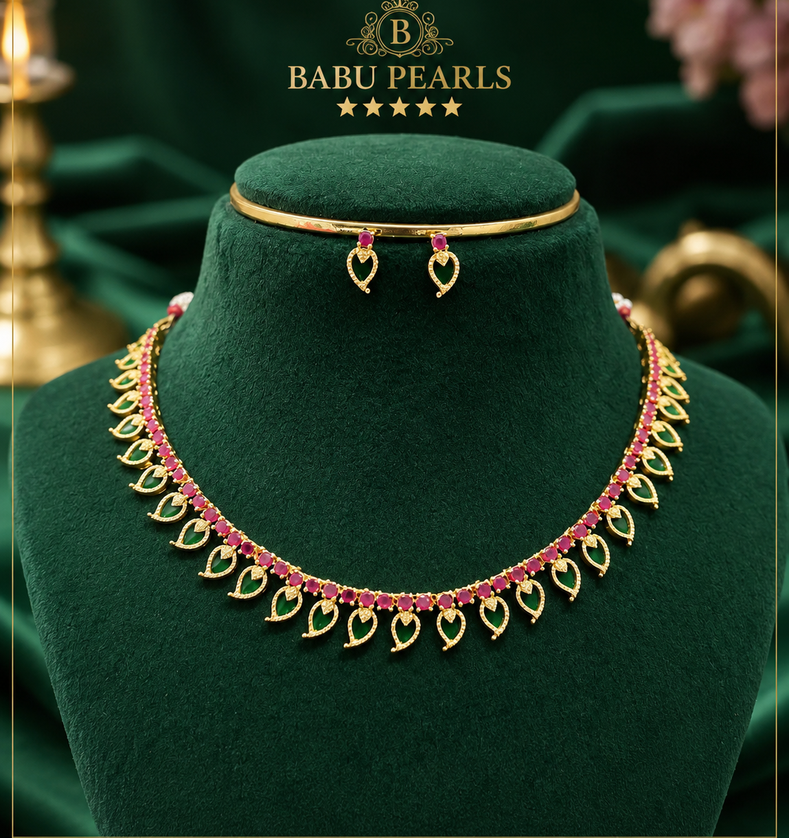 ✨Ruby Green Designer Necklace Set 💓❤️