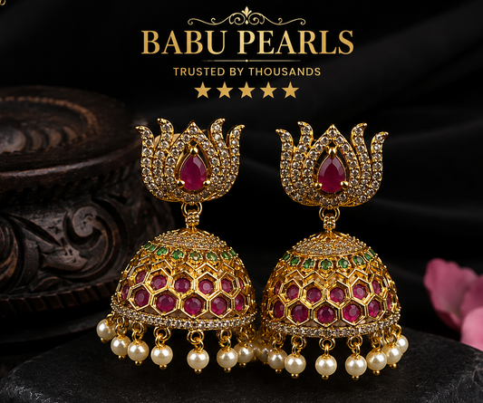 💫Elegant Ruby Pearl Jhumka Earrings ✨😍