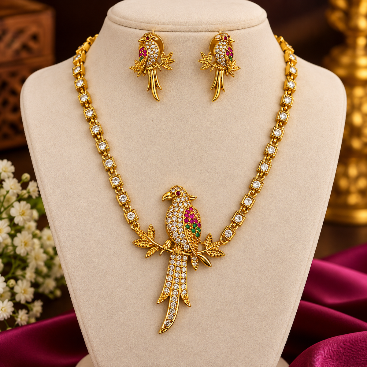 🔥 Special Offer – Royal Parrot Design Necklace & Earrings Set 🔥