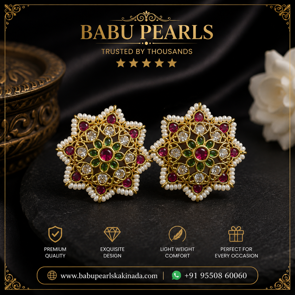 ⚡️🌙Premium Floral Pearl Stud Earrings 😇😻
