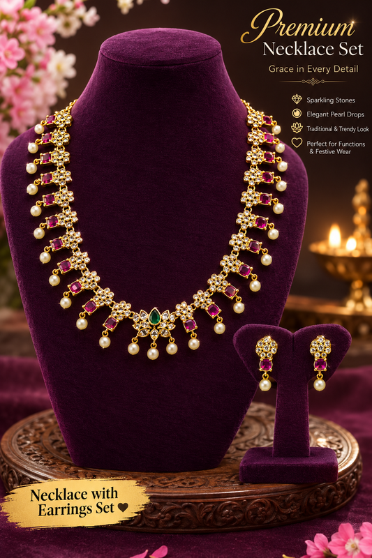 Beautiful lotus with ruby stone neck set😍✨🥰