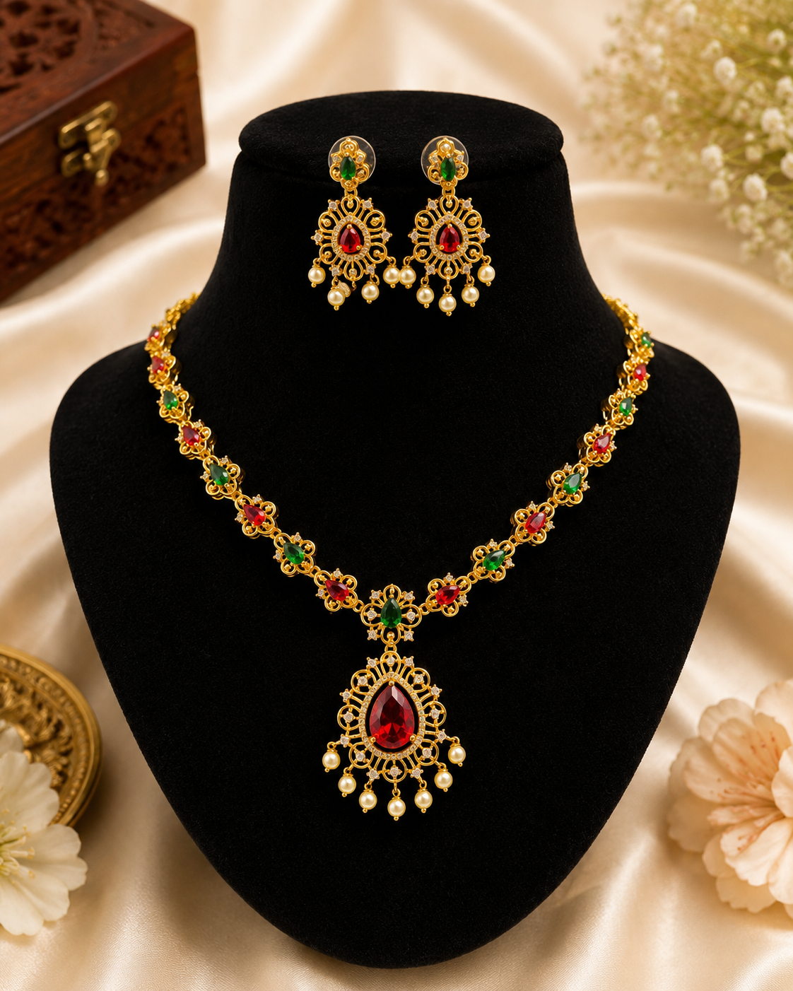 💫🤗 Premium Traditional Ruby Pendant Necklace💝💘
