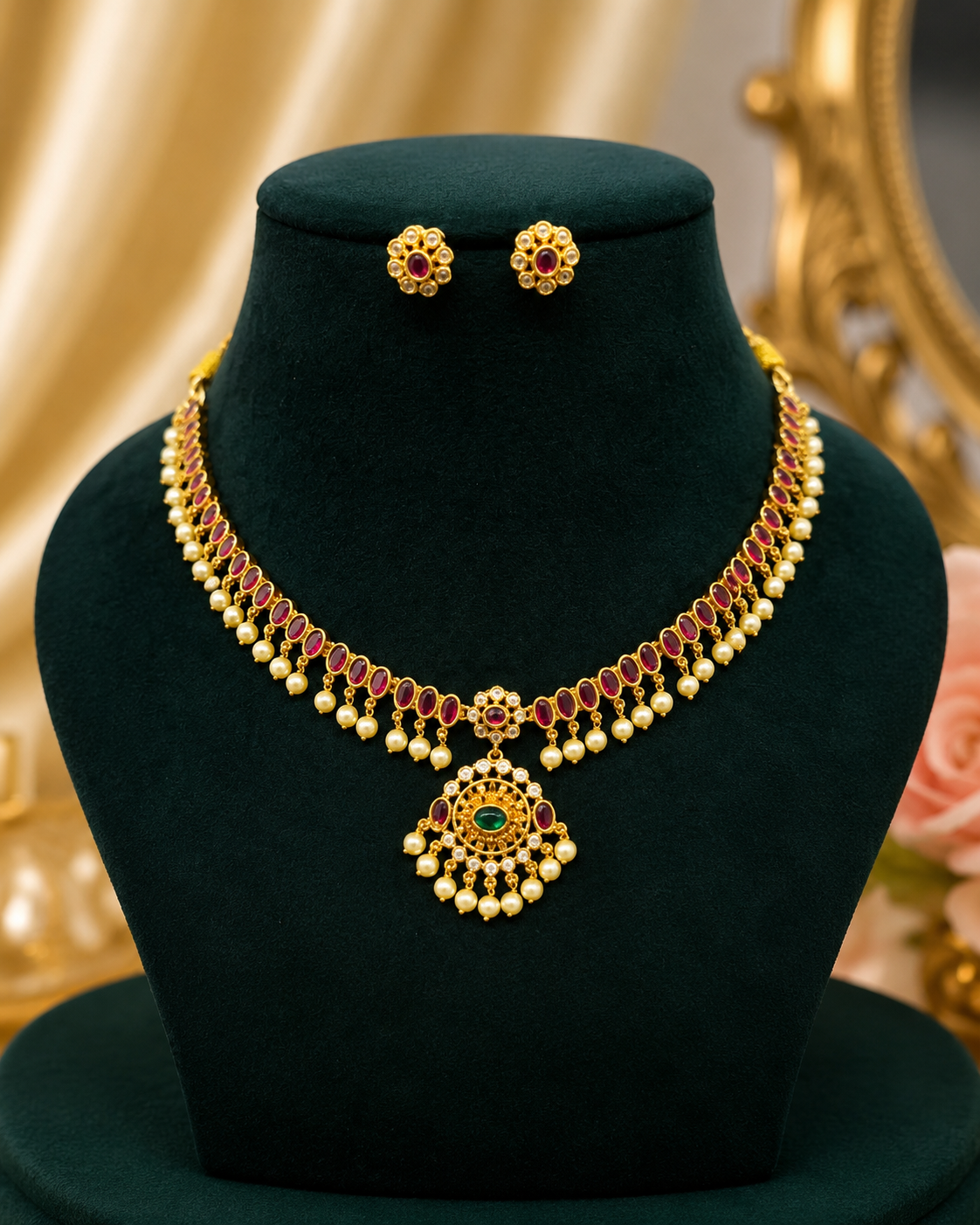 Royal Ruby Pearl Choker Necklace Set 🌟⚡️
