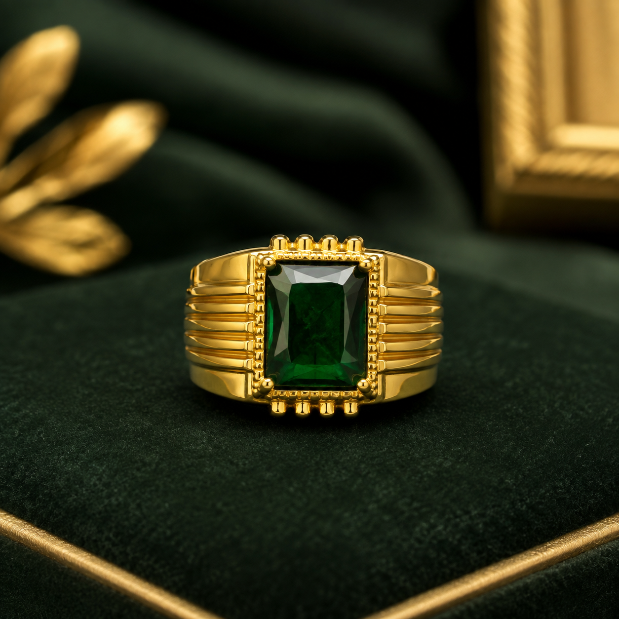 Men’s Premium Emerald Gold Ring – Royal & Elegant Statement Design ⚡️✨ green stone 💘💓