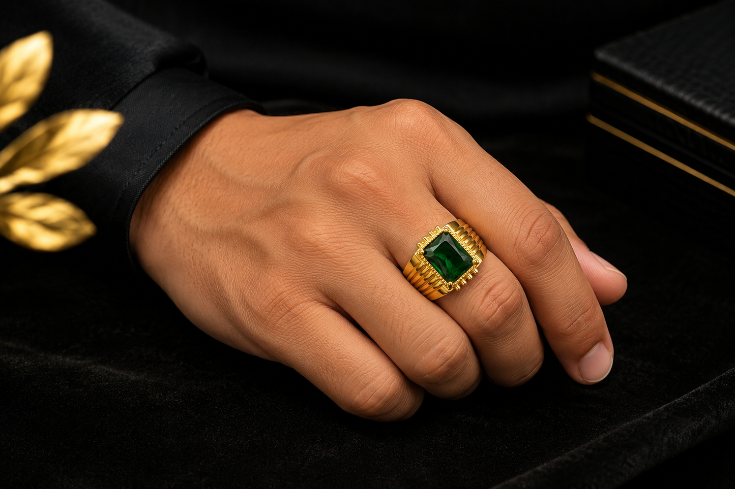 Men’s Premium Emerald Gold Ring – Royal & Elegant Statement Design ⚡️✨ green stone 💘💓