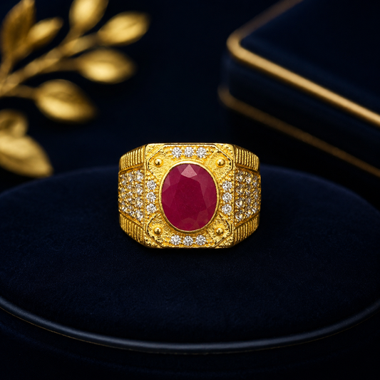 Men’s Premium Ruby Statement Ring – Royal Gold Designer Ring