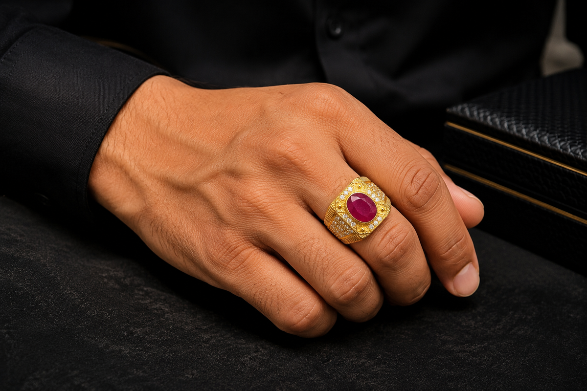 Men’s Premium Ruby Statement Ring – Royal Gold Designer Ring
